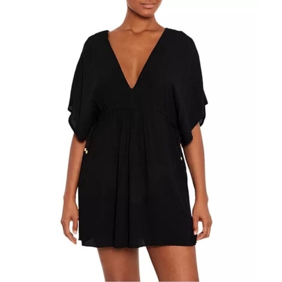 Lauren Ralph Lauren Size Small Black V Neck Adjustable Coverup Beach Tunic - Picture 1 of 8